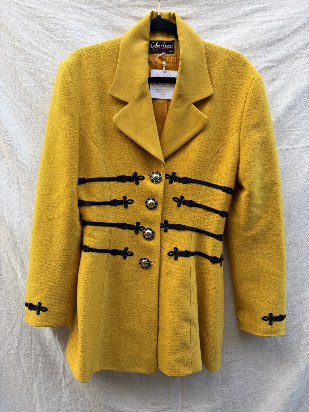 Lafayette 148 New York Mustard Wool Military-Style Peacoat with Black Trim